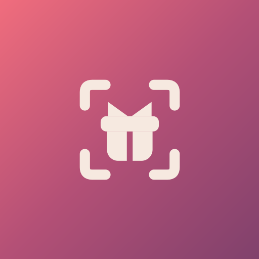 Logo Ouvella : un paquet cadeau crème encadré de repères de QR code, sur un dégradé rose et violet